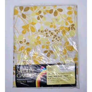 NEW Vintage Sears Medley Mates "MEDLEY GARDEN" Twin Size FLAT Percale Sheet